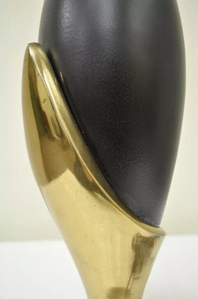 Vintage Mid Century Modern Art Deco Brass Black Metal Egg Nouveau Table Lamp