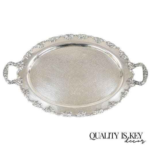 Vintage Crescent 1082 Victorian Style Silver Plated Oval Serving Platter Tray