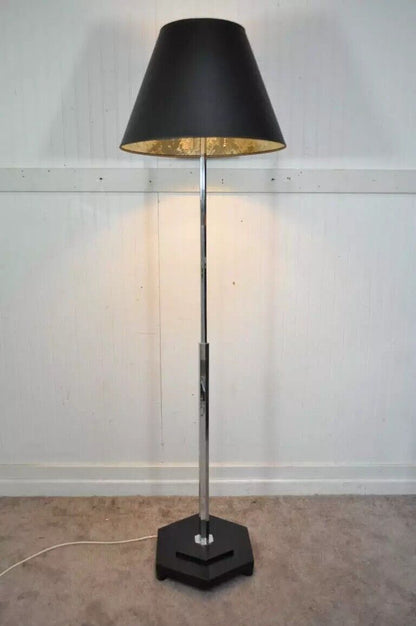 Mid-Century Modern Modernist Chrome and Ebonized Wood Vintage Pole Floor Lamp