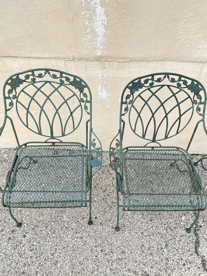 Wrought Iron Green Woodard Rose Style Garden Patio Springer Chairs - Set of 4