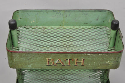 Antique "Bath House 2" Green Painted Metal 3 Tier Rolling Bathroom Trolley Cart