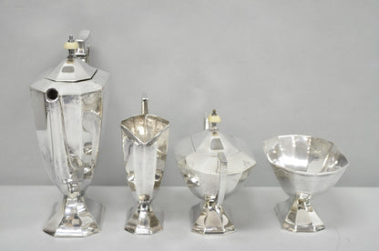 Antique English Art Deco Silver Plated Tea Service Set by BSCEP (5329) - 4 Pcs