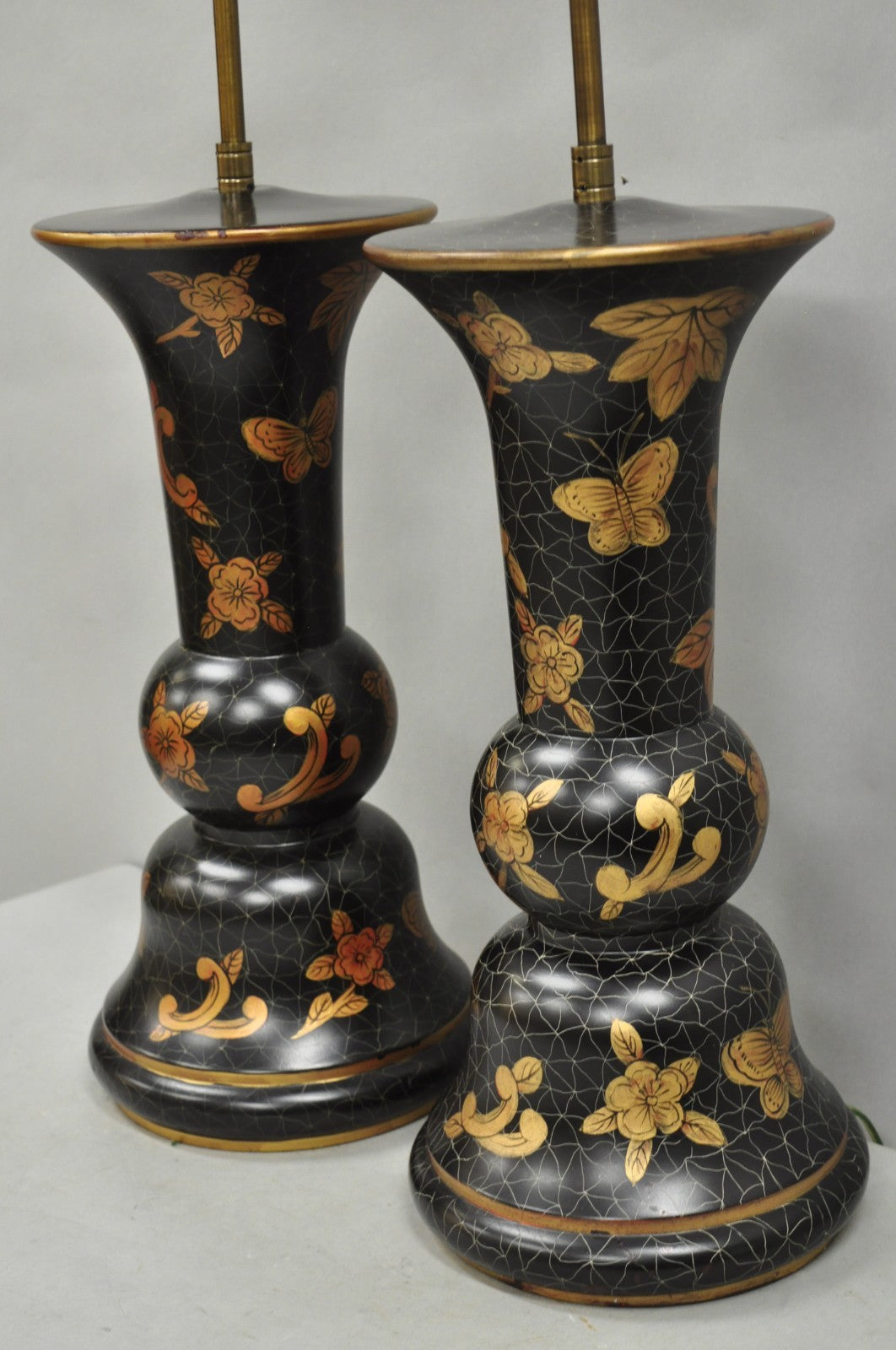 Louis Baldinger & Sons Contemporary Black & Gold Painted Table Lamps - a Pair
