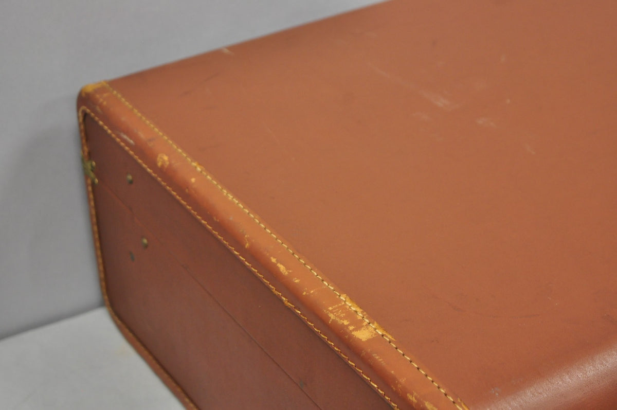 Vintage Art Deco Brown Hard Shell 24" Travel Suitcase Luggage w/ Fitted Interior