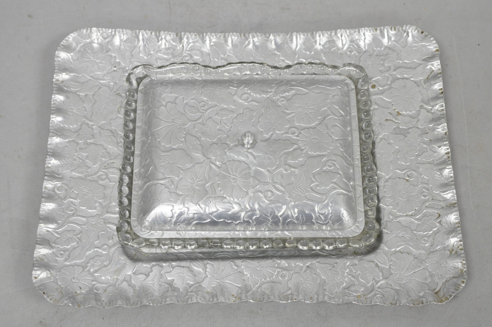 Vintage Art Deco Nouveau Hammered Aluminum Vegetable Relish Serving Platter Tray