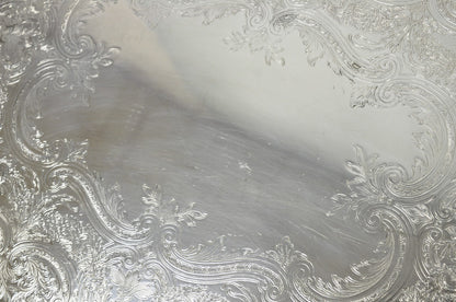 Antique E.G. Webster & Son Victorian Silver Plated Floral Repousse Serving Tray