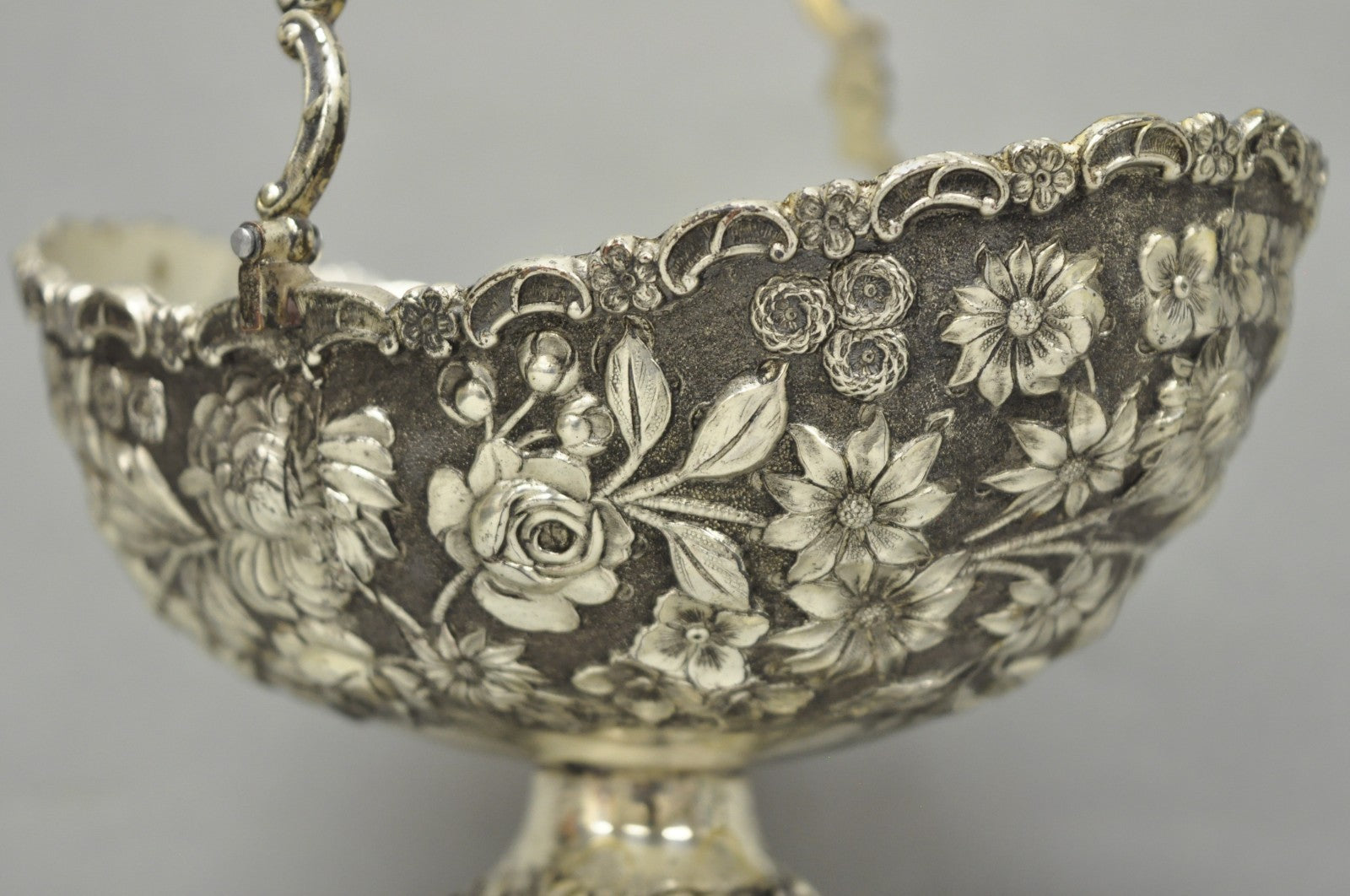 Antique Victorian Japanese Silver Plated Rose Flower Repousse Nut Bowl Dish