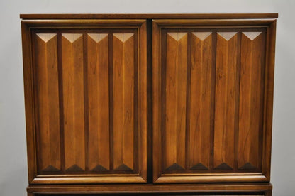 Vintage Mid Century Modern Sculpted Walnut V-Leg Tall Chest Dresser Cabinet