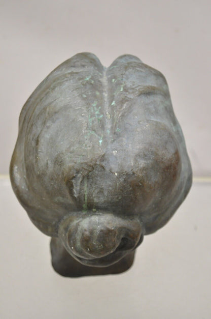 Vintage Patinated Cast Bronze Bust Statue Sculpture of Woman with Pinned Hair