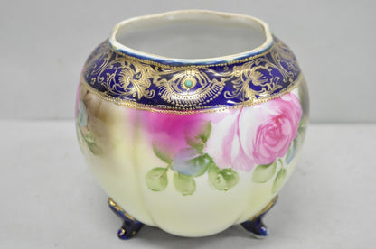 Antique Nippon Hand Painted Moriage Pink Rose Porcelain Biscuit Jar Vase