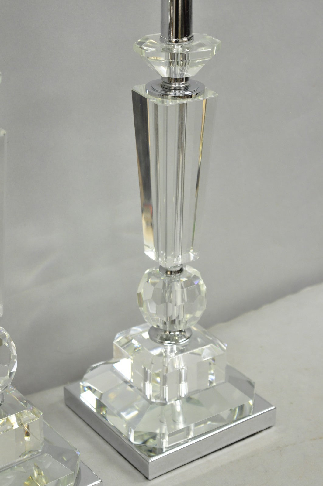 Contemporary Modern Hollywood Regency Glamorous Lead Crystal Table Lamp - a Pair