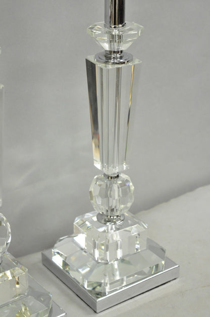 Contemporary Modern Hollywood Regency Glamorous Lead Crystal Table Lamp - a Pair