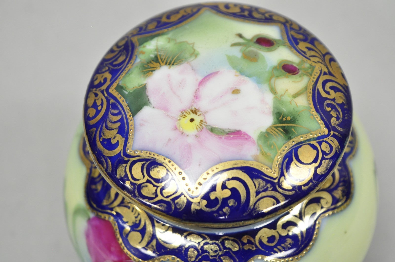 Antique I &EC Co Japan Hand Painted Porcelain Cobalt Blue Covered Ginger Jar