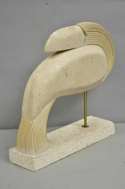 Vintage Modern Tessellated Travertine Marble Stone Toucan Bird Sculpture - Pair