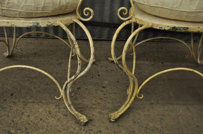 Vintage French Country Wrought Iron Lattice Scrolling Arm Chairs (A) - Pair