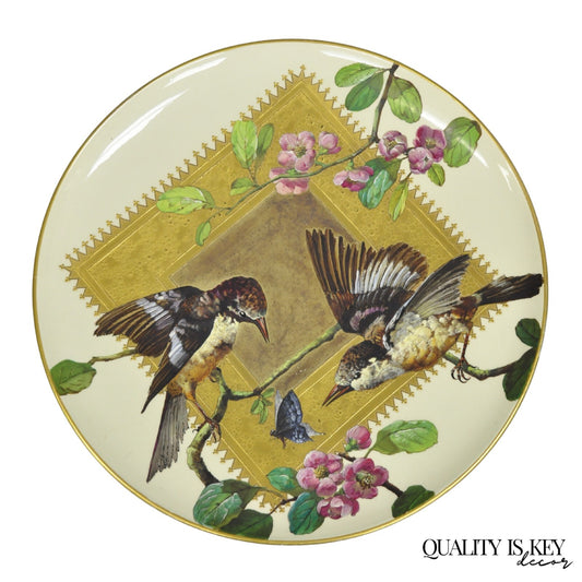 Antique Montereau B&Cie Faience French Porcelain Hand Painted Bird Charger Plate
