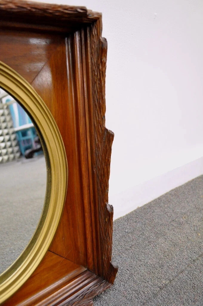 Antique Black Forest Victorian Faux Bois Carved Mahogany Gold Gilt Wall Mirror