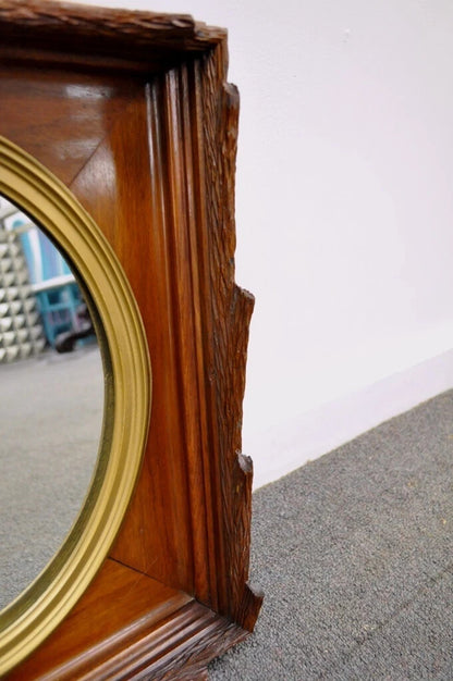 Antique Black Forest Victorian Faux Bois Carved Mahogany Gold Gilt Wall Mirror