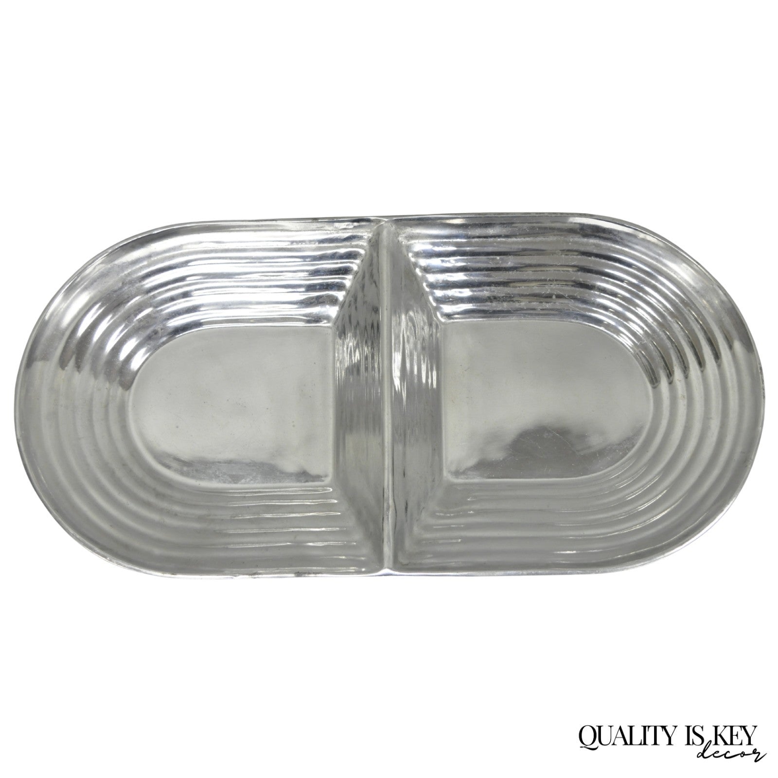 Vintage Mid Century Modern Art Deco Cast Aluminum 2 Section Serving Dish Platter