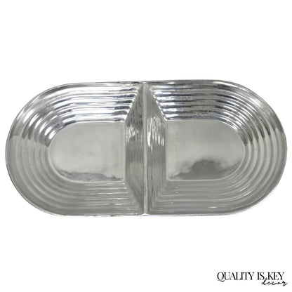 Vintage Mid Century Modern Art Deco Cast Aluminum 2 Section Serving Dish Platter