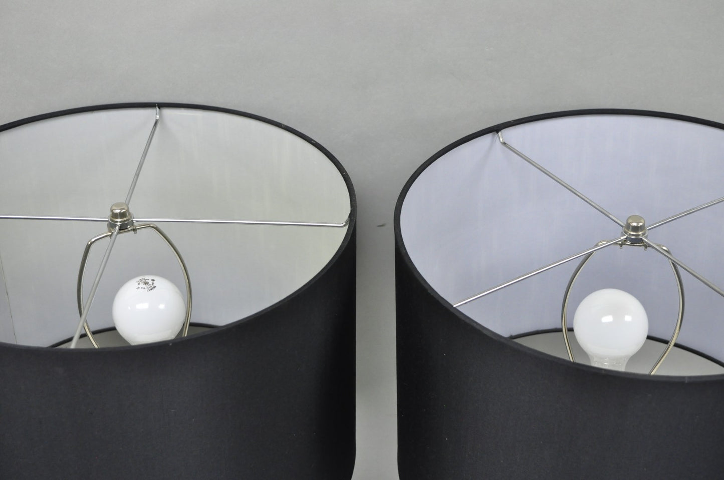 Contemporary Modern Gray Porcelain Leaf Leaves Chrome Table Lamps - a Pair
