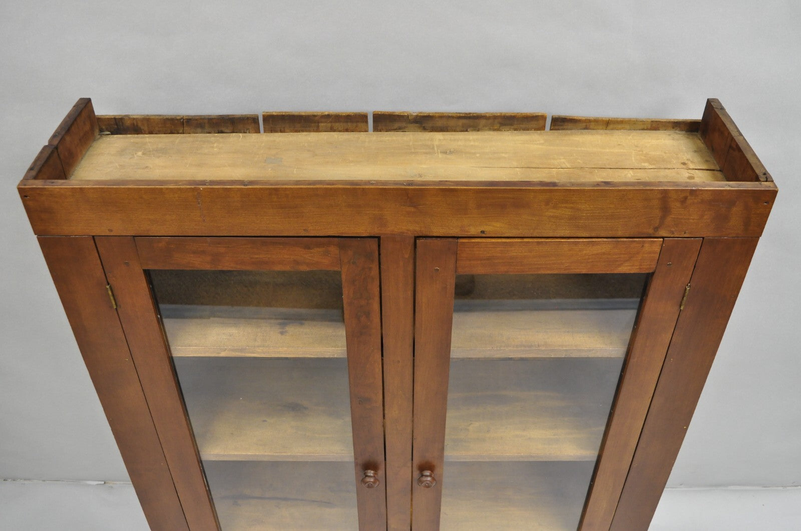Antique American Primitive Colonial Cherry Wood 2 Door Hutch Cupboard Cabinet