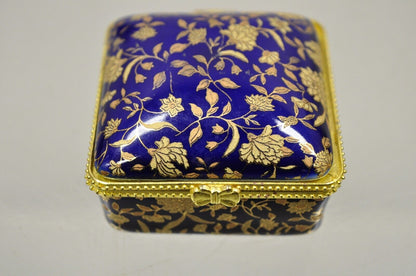 Cobalt Blue Porcelain Egg Gold Gilt Hinged Lid Candle Trinket Box - 2 Pcs