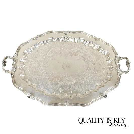 Vintage English Sheffield Victorian Silver Plated Oval Scalloped Platter Tray
