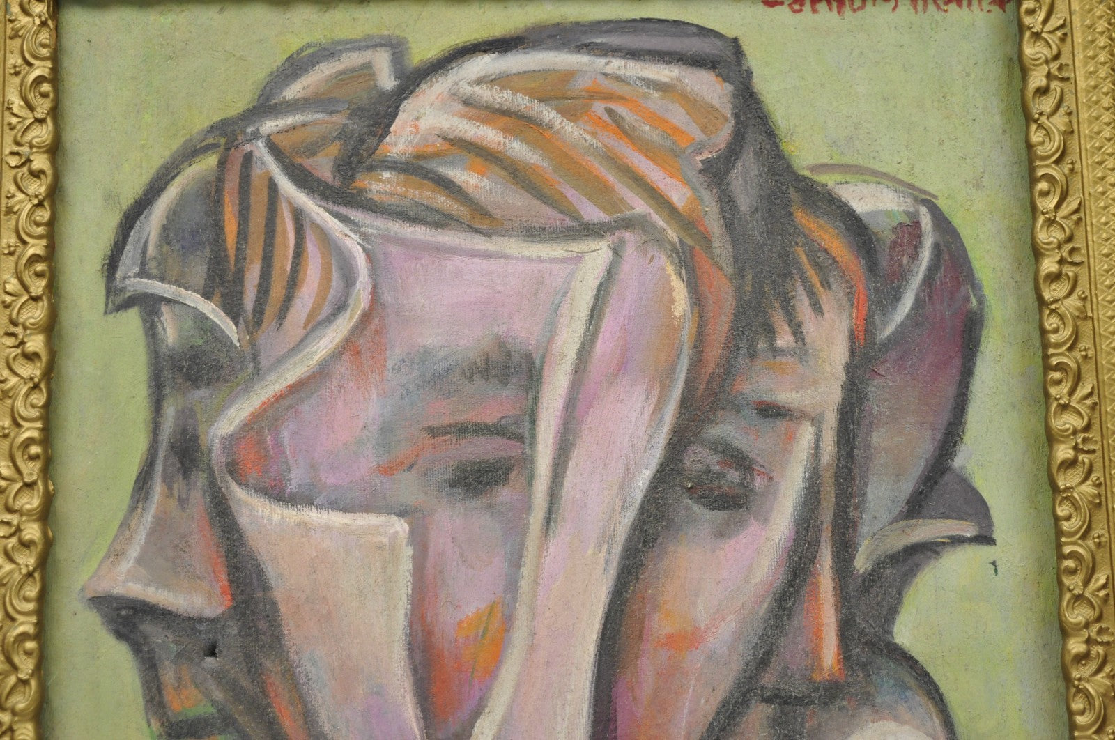 Vintage Samuel Heller "Face in Motion" Picasso Style Oil on Canvas Painting