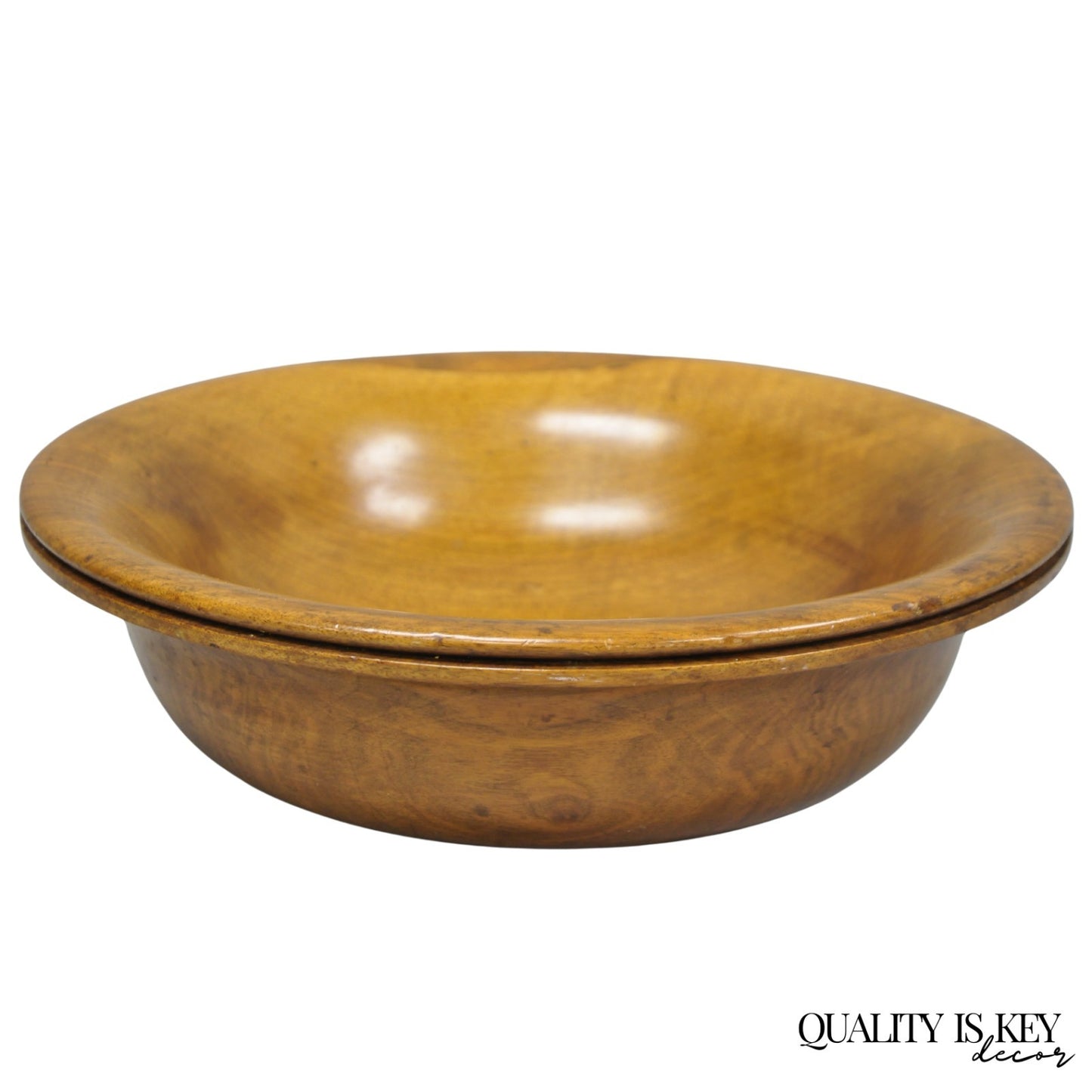 Vintage Mid Century Modern Turn Carved Double Rim Walnut Wooden Salad Fruit Bowl