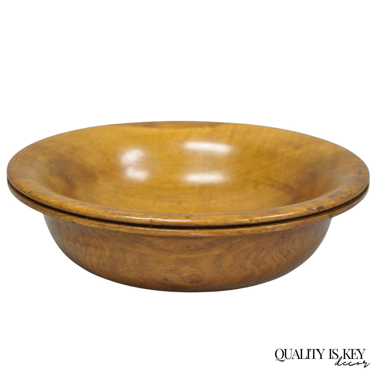 Vintage Mid Century Modern Turn Carved Double Rim Walnut Wooden Salad Fruit Bowl