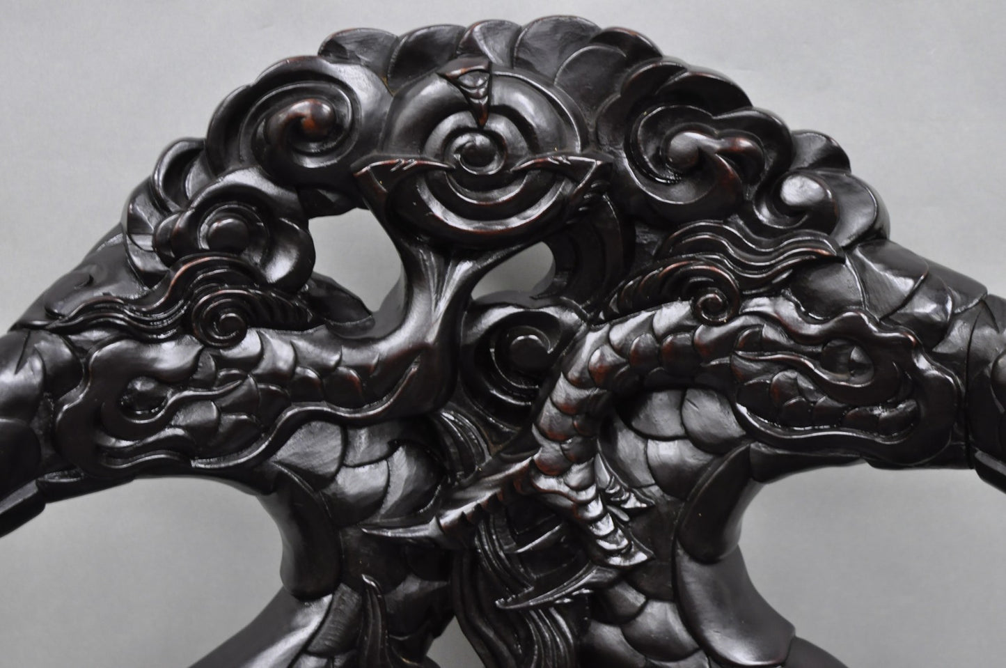 Antique Japanese Dragon Carved Wood Export Oriental Palace Lounge Arm Chair