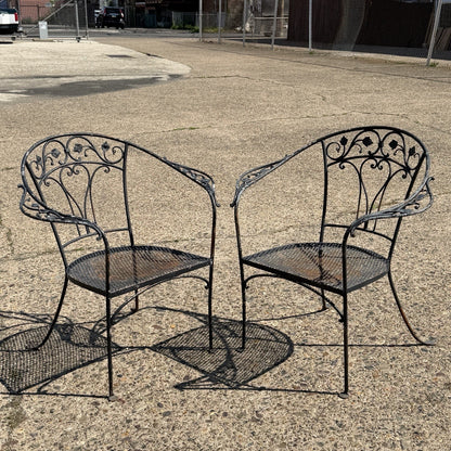 Salterini Style Wrought Iron Garden Patio Arm Chairs by Florentine Craft Studio