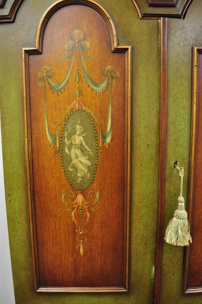 Antique English Adams Style Hand Painted Double Bonnet Bookcase Secretary Desk