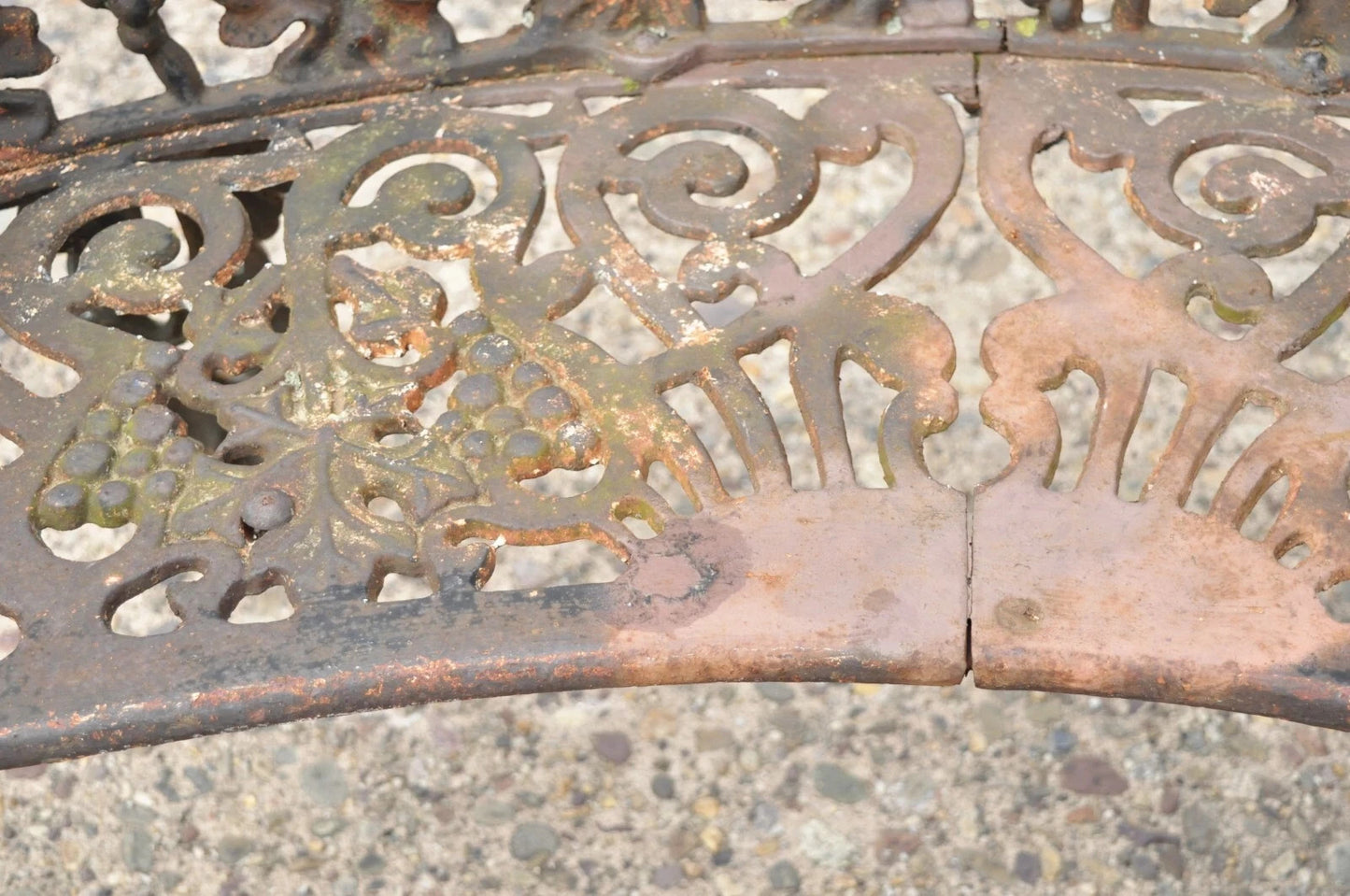 Antique French Victorian Cast Iron Grapevine Leaf Small Garden Bench Loveseat