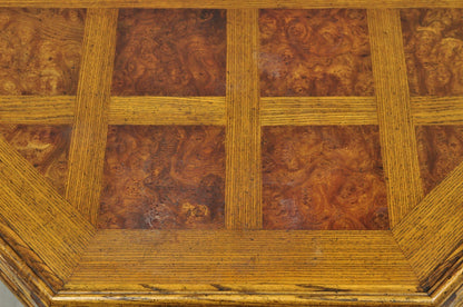 Vintage Baker Barley Twist Oak & Burlwood Parquetry Octagonal Coffee Table