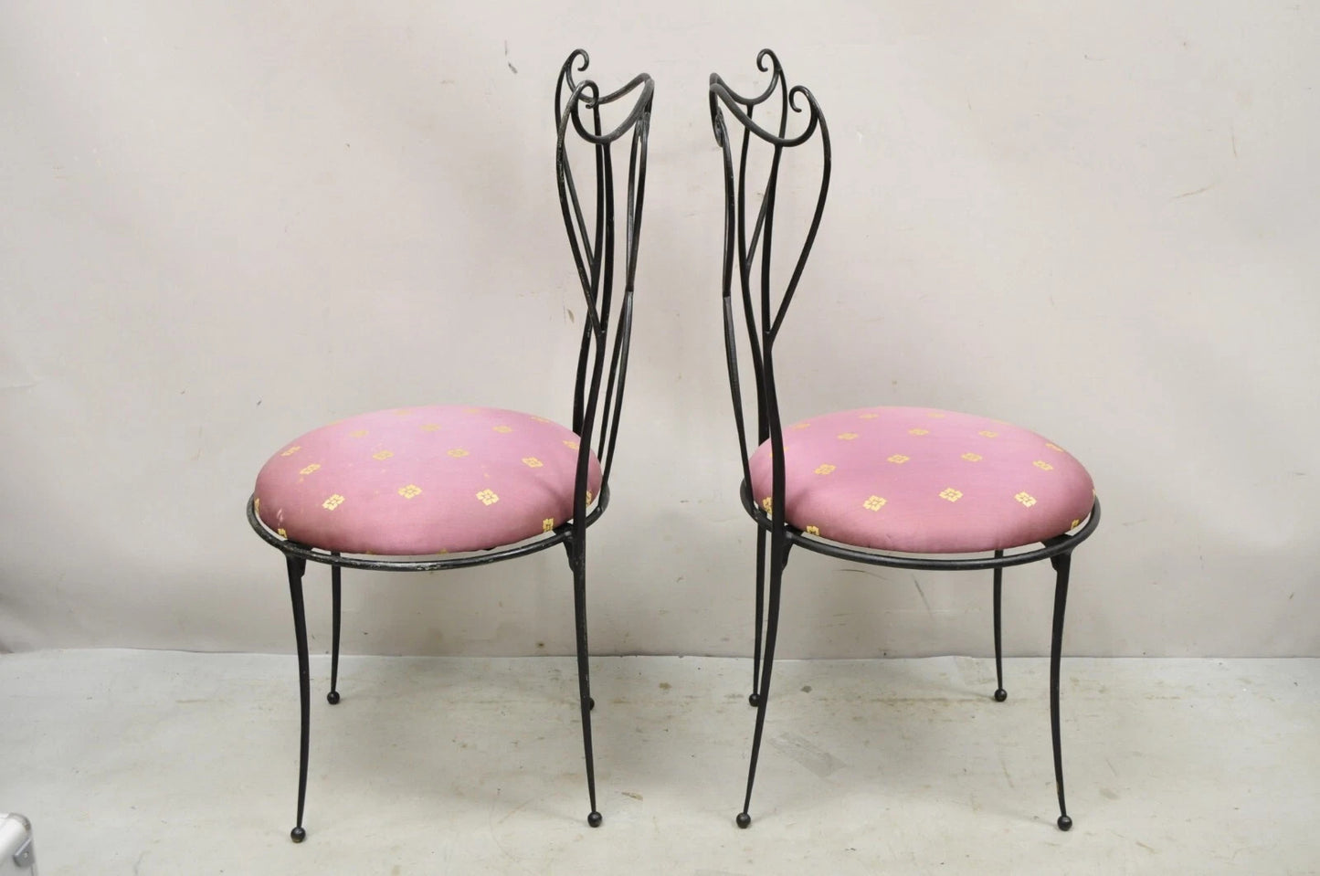 Salterini Style Mid Century Modern Scrolling Wrought Iron Side Chairs - a Pair