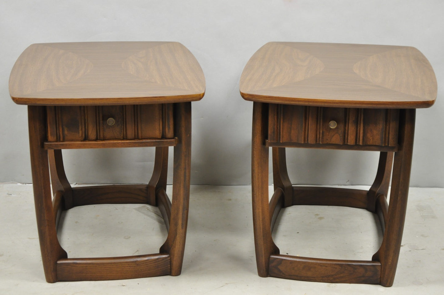 Vintage Mid Century Modern Sculpted Walnut & Laminate Coffee End Table Set 3 Pc