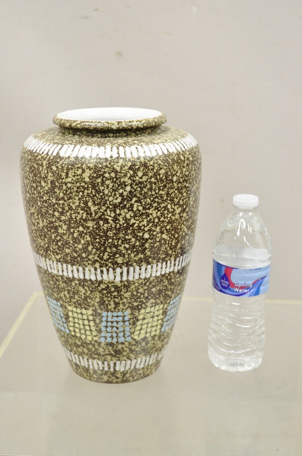 Vintage German Mid Century Modern Brown Blue Yellow Vase attr. Carstens Keramik