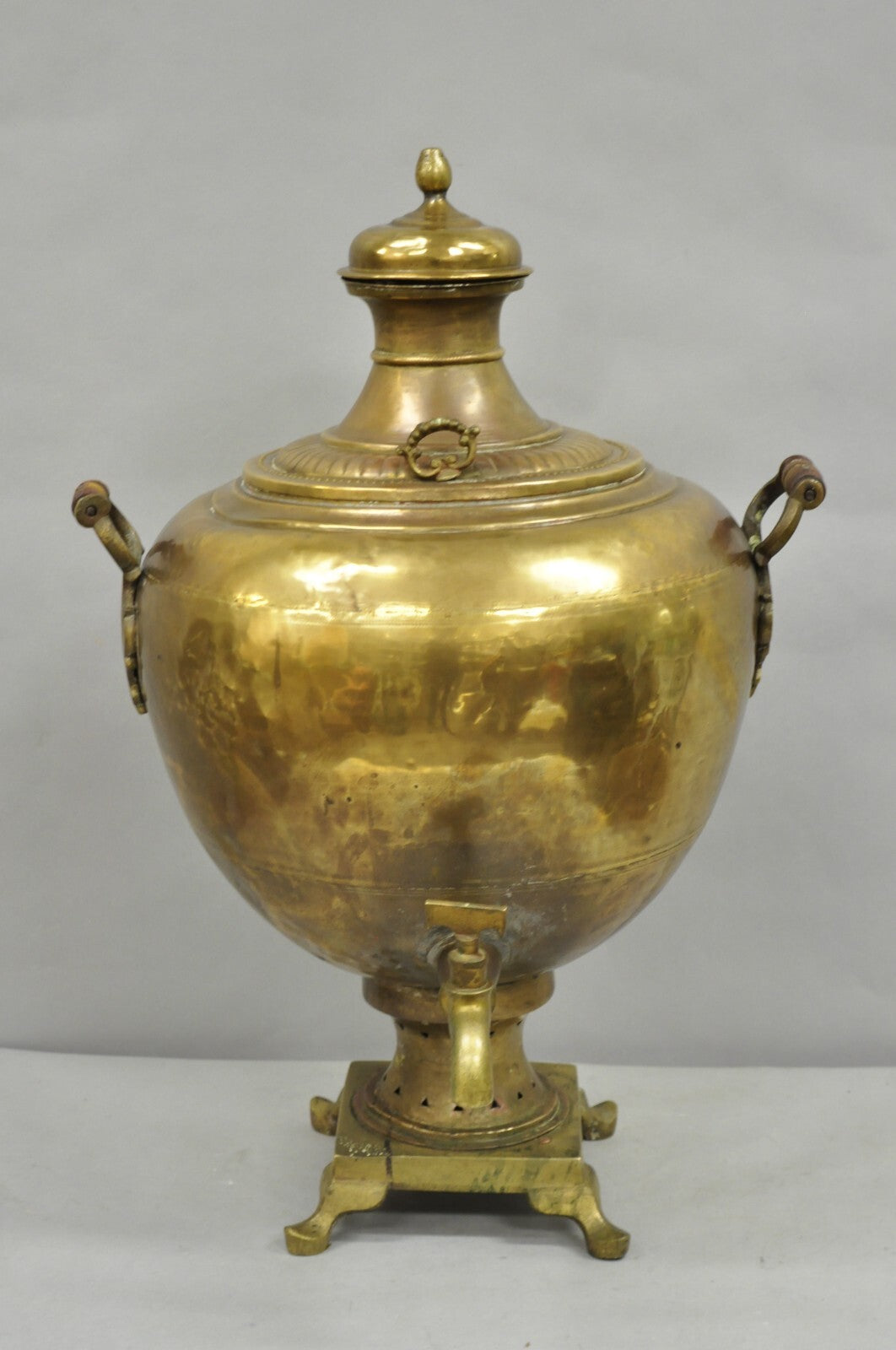 Antique Middle Eastern Moroccan Giant 30" Brass Bulbous Samovar with Handles