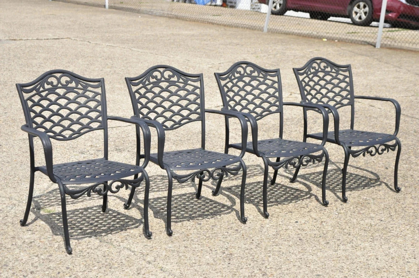 Tuscan Mediterranean Black Aluminum Metal Garden Patio Dining Chair - Set of 4