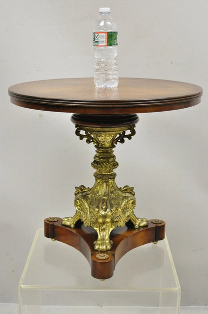 Antique French Empire Bronze Figural Swans Paw Foot Pedestal Base Low Side Table