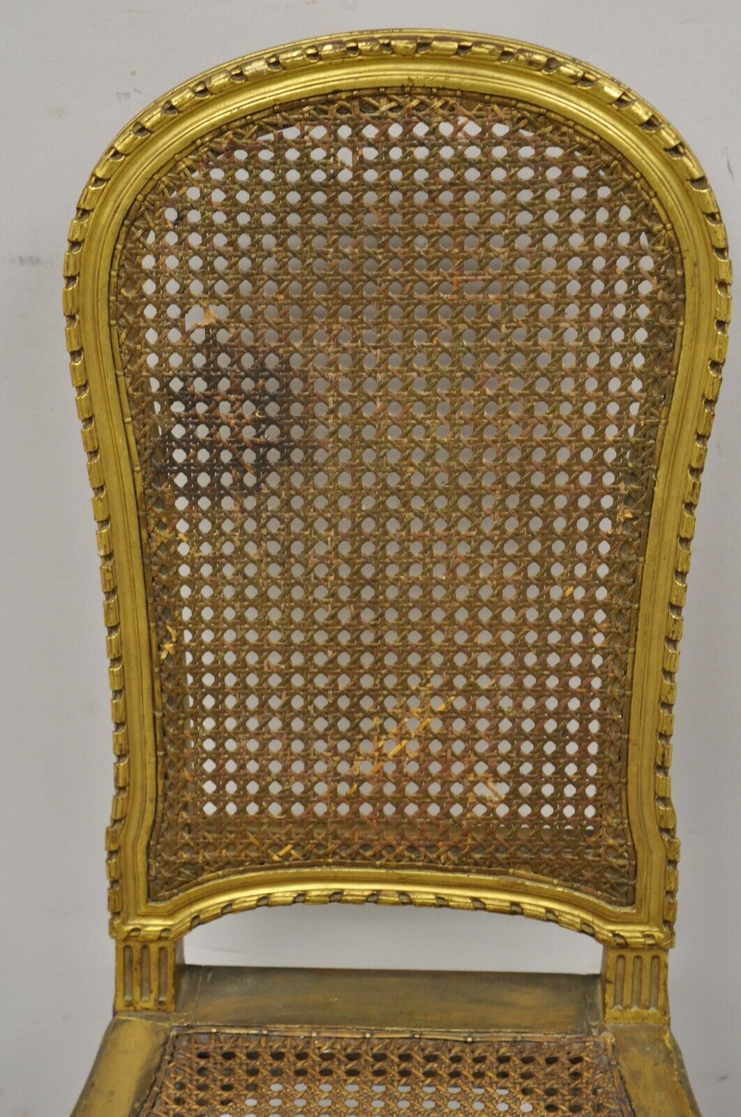 Antique Victorian French Louis XV Style Gold Giltwood Cane Boudoir Side Chair