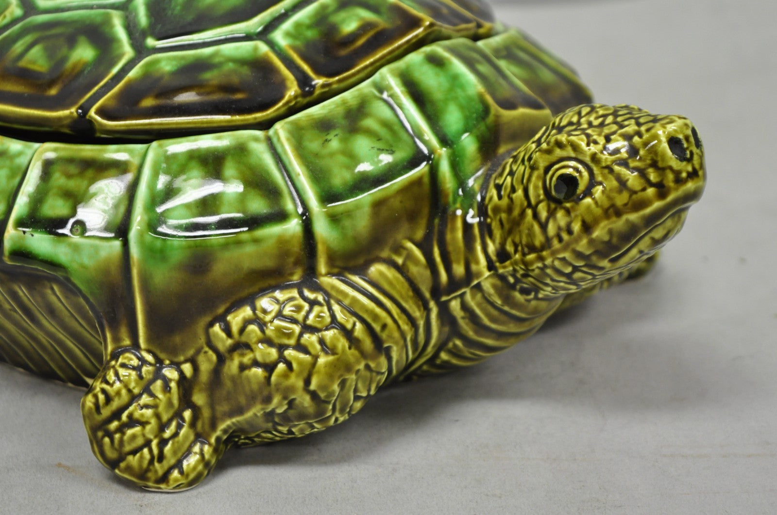 Vintage Tilso Japan Mid Century Modern Green Ceramic Figural Turtle Soup Tureen