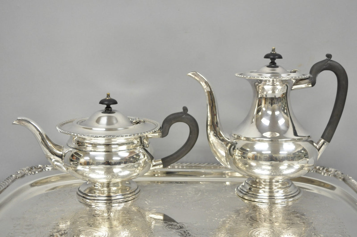 Vintage English Sheffield Edwardian Silver Plated Tea Set w/ Tilting Pot 7 Pcs