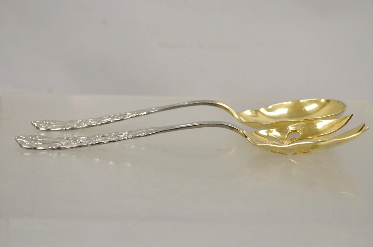 Vintage Italian Baroque Style EPNS Silver & Gold Plated Serving Spoon & Fork Set