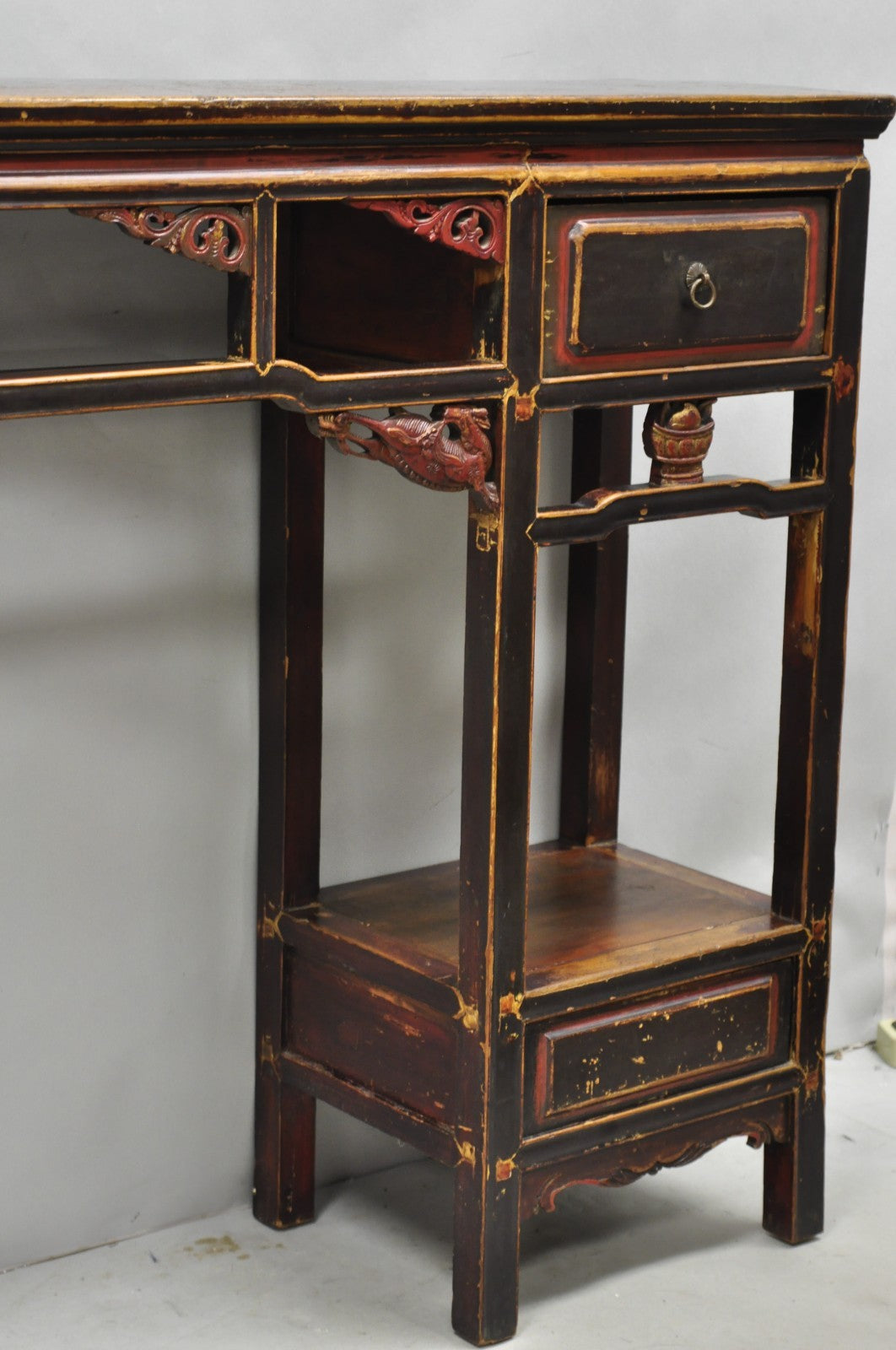 Antique Chinese Carved Hardwood Altar Console Table Sideboard Buffet w/ Drawers