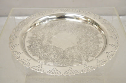 Vintage Home Decorators Inc Silver Plated Pierced Gallery Round Serving Tray