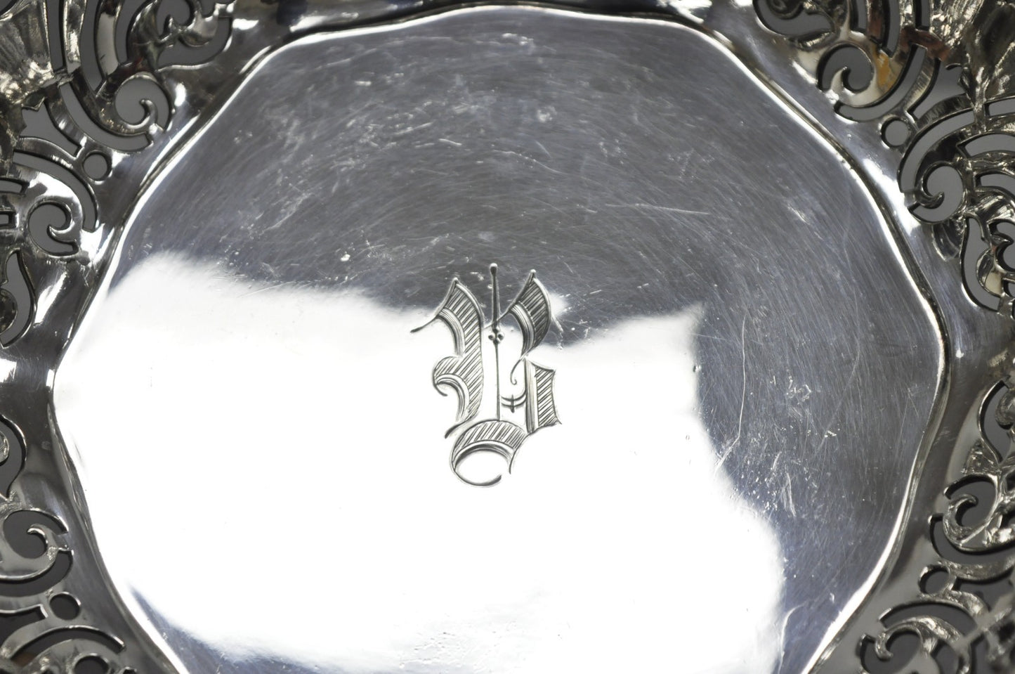Antique Reed & Barton Reticulated Silver Plated Trinket Dish Bowl "B" Monogram