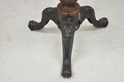 Antique American Victorian Cast Iron Wood Pedestal Adjustable Piano Bench Stool